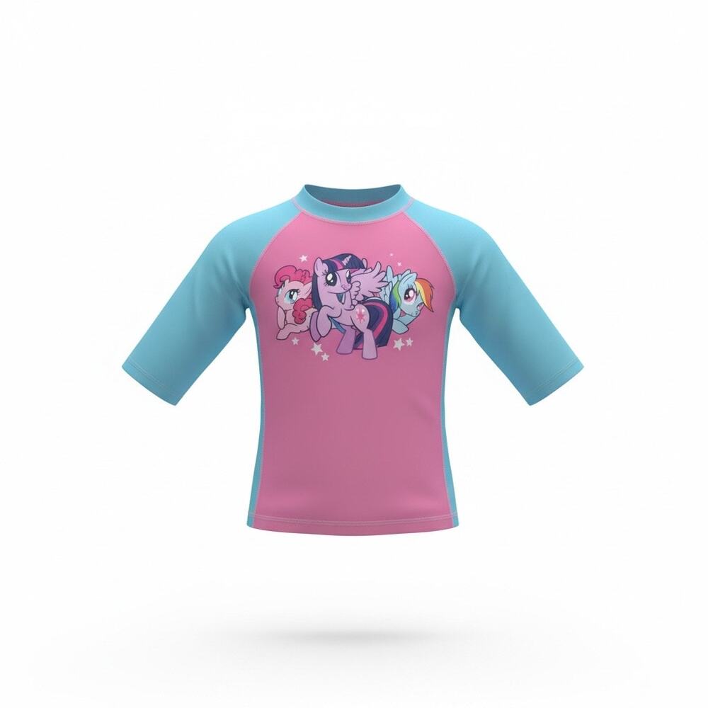 My Little Pony Girls Rash Guard Swim Shirt Pink Blue Short Sleeve Size S 6 6X